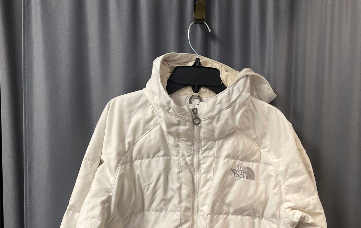 The North Face Women's White Hooded Quilted Puffy Bomber Jacket Parka Sz M