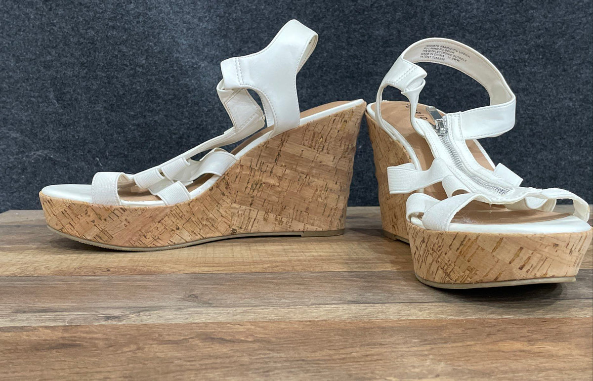 Torrid White Front Zip Faux Cork Platform Wedge Sandals Women's Size 11.5W