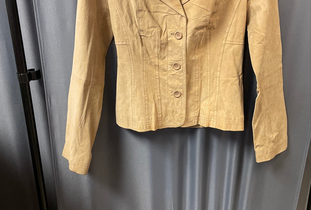 Taunt Women's Beige Leather Blazer Style Button Front Jacket Sz M