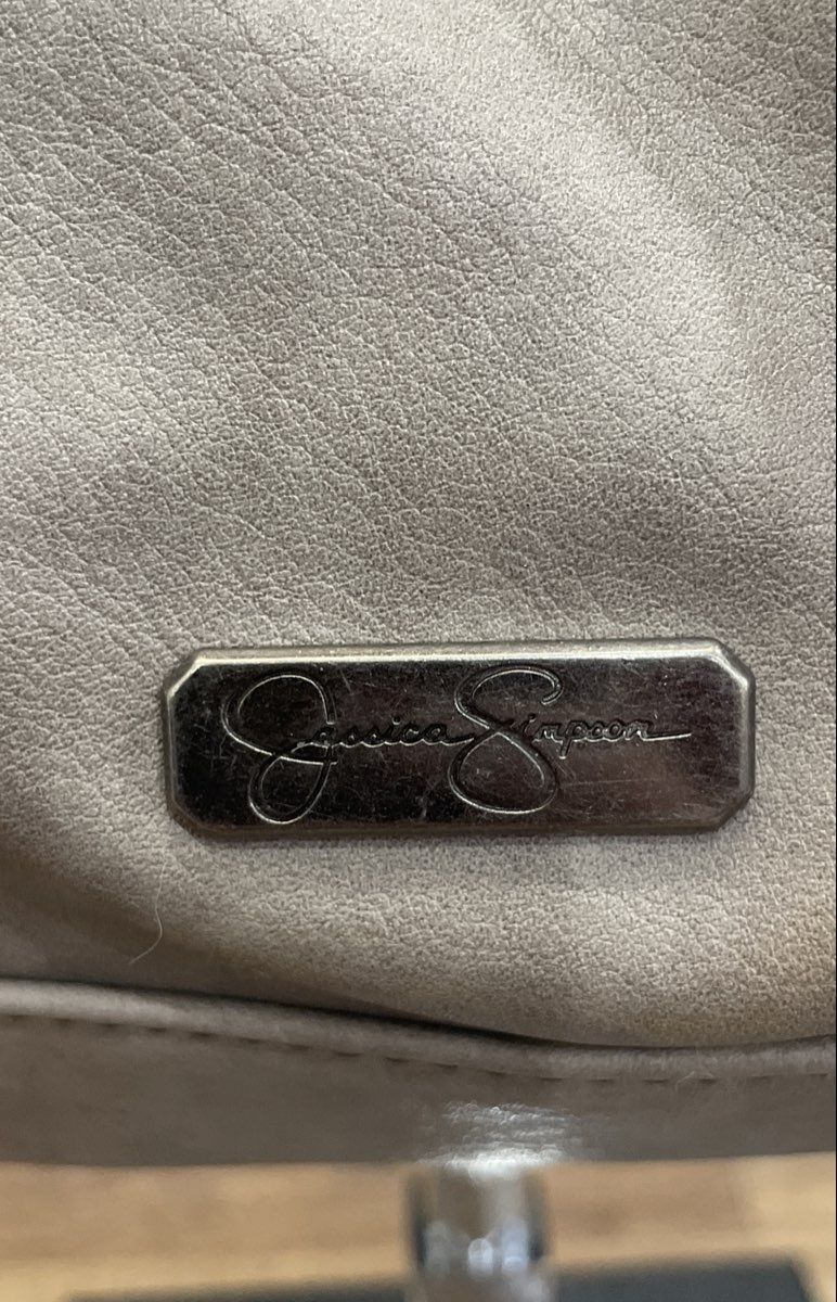Jessica Simpson Grey Faux Leather Studded Tote Bag Large Silver Hardware