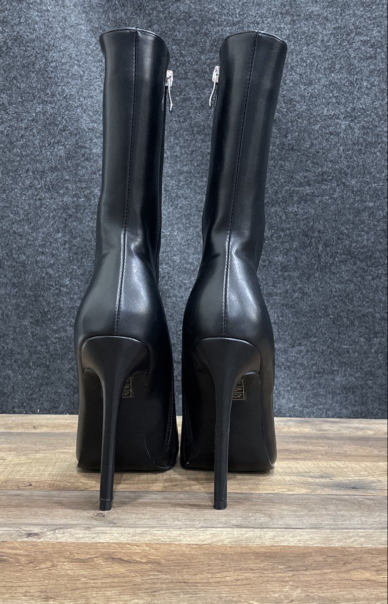 London Rag Black Faux Leather Pointed Toe Stiletto High Heel Boots Size 9