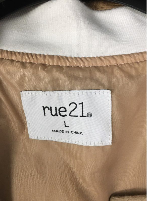 rue21 Women's Tan Varsity Bomber Jacket Embroidered Players Size L