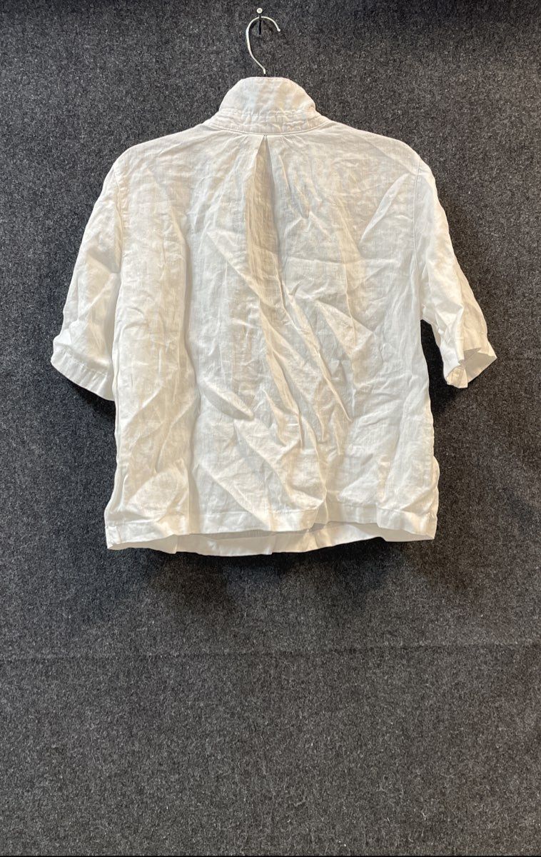 Rachel Zoe Women's White 100% Linen Short Sleeve Split Neck Shirt Blouse Sz L
