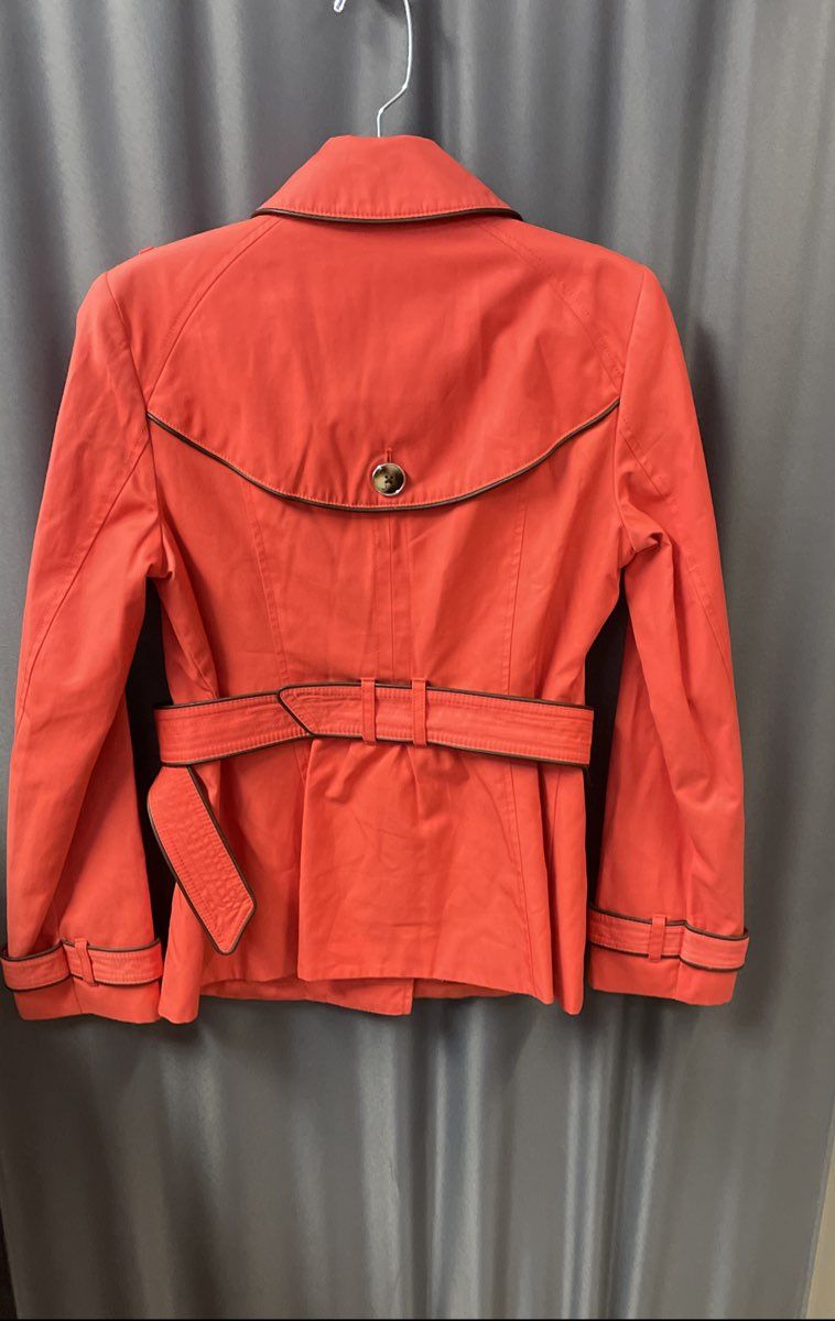 Black Rivet Women's Red Orange Double Breasted Belted Trench Jacket Sz S