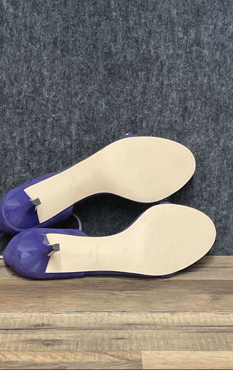 Nine West Lioness Purple Suede Ankle Strap Kitten Heel Sandals Women's Size 8 M