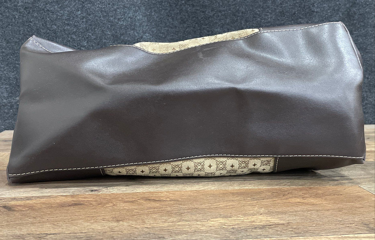 Villager Cream Monogram Fabric Black Leather Vintage Shoulder Bag Purse