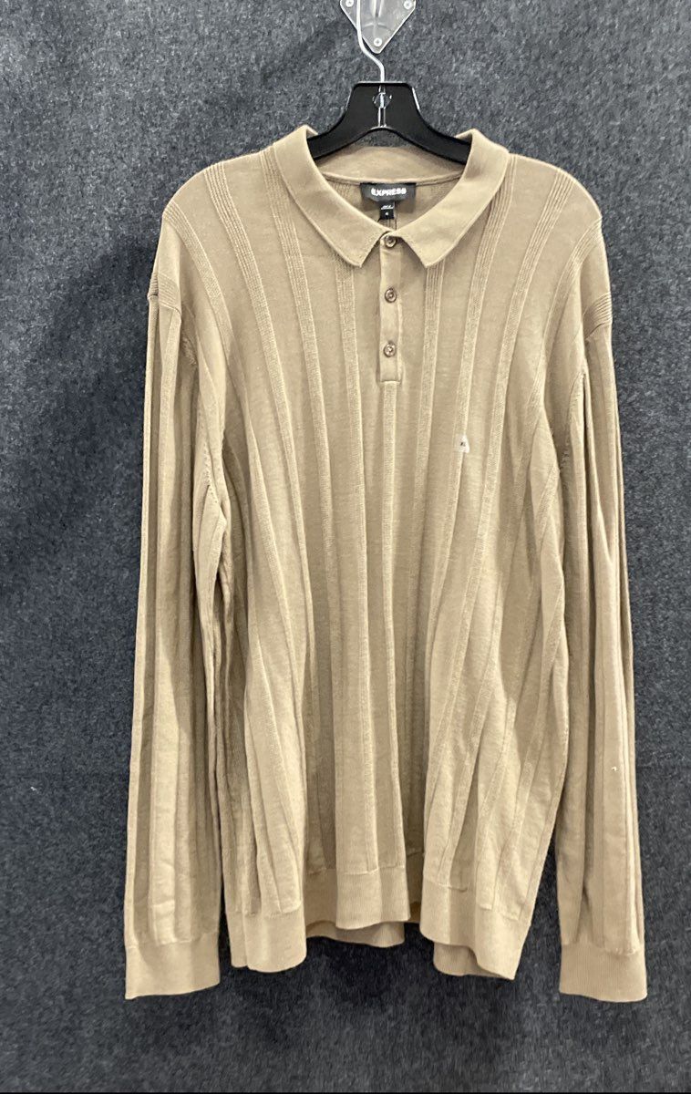 Express Men's Brown Ribbed Cotton Long Sleeve Polo Sweater Shirt Sz XL NWT