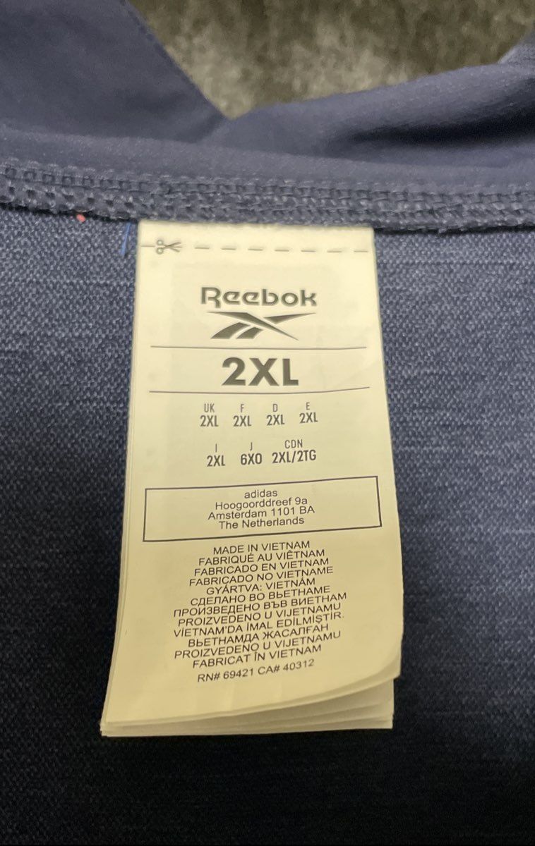 Reebok Men's Navy Blue Half-Zip Hooded Jacket Pullover Pouch Pocket Sz 2XL