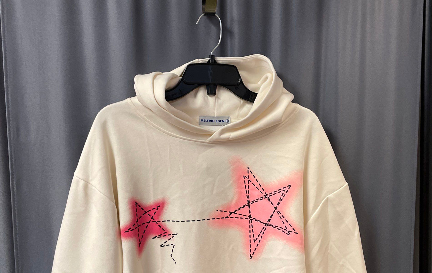 Elfric Eden Cream Star Graphic Pullover Hoodie Streetwear Aesthetic Sz S