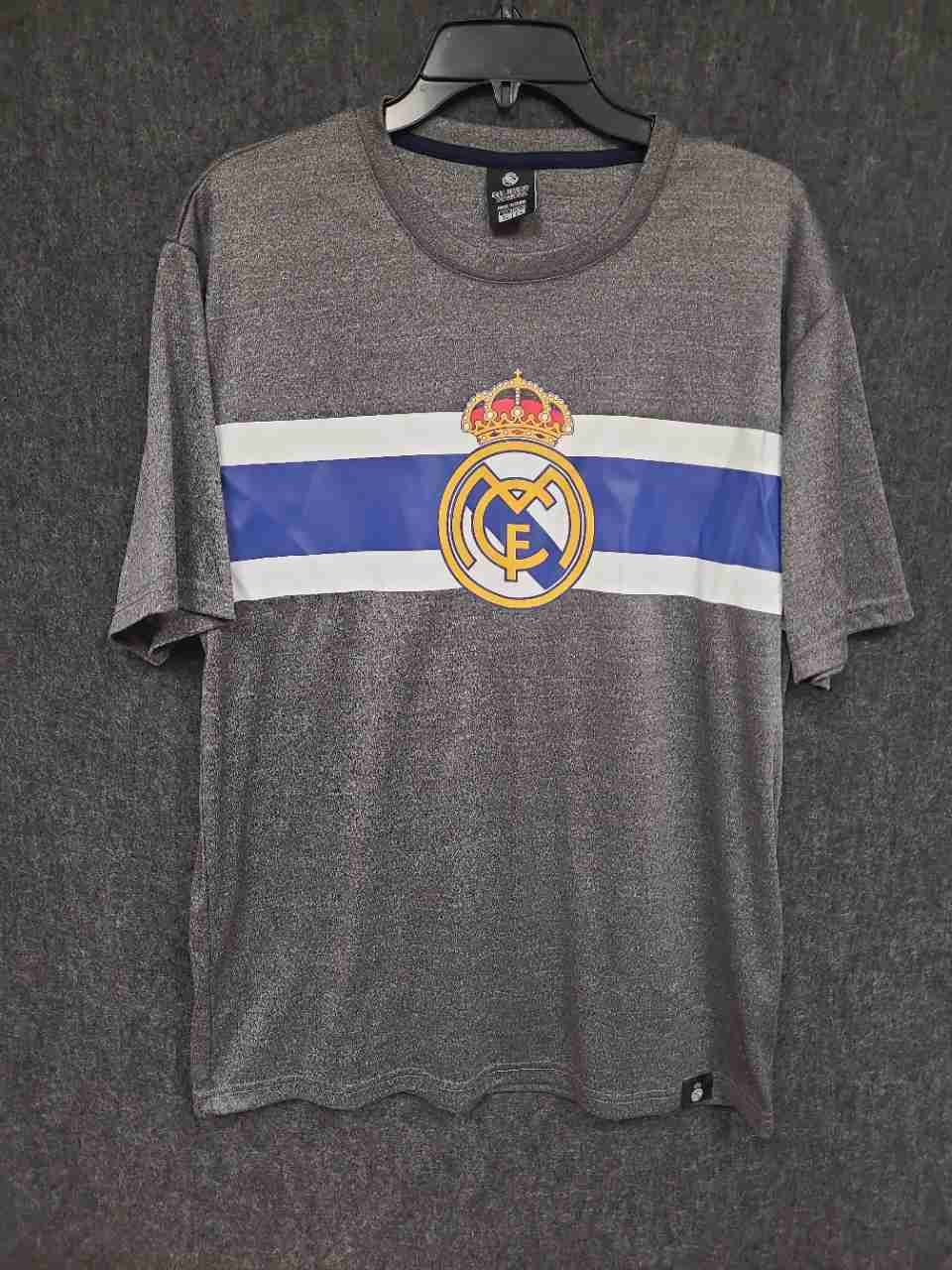 Real Madrid Men's Heather Gray Soccer T-Shirt Chest Stripe Logo Sz XL