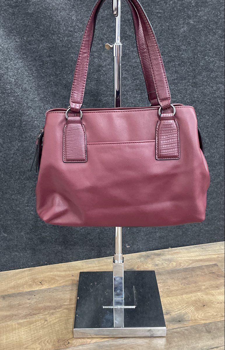 Simply Vera Vera Wang Maroon Faux Leather Triple Compartment Satchel Handbag