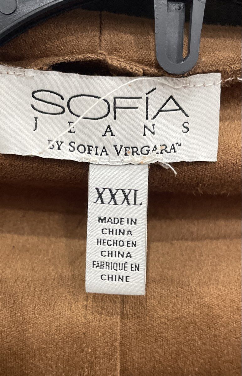 Sofia Jeans by Sofia Vergara Women's Tan Faux Suede Draped Cardigan Jacket 3XL