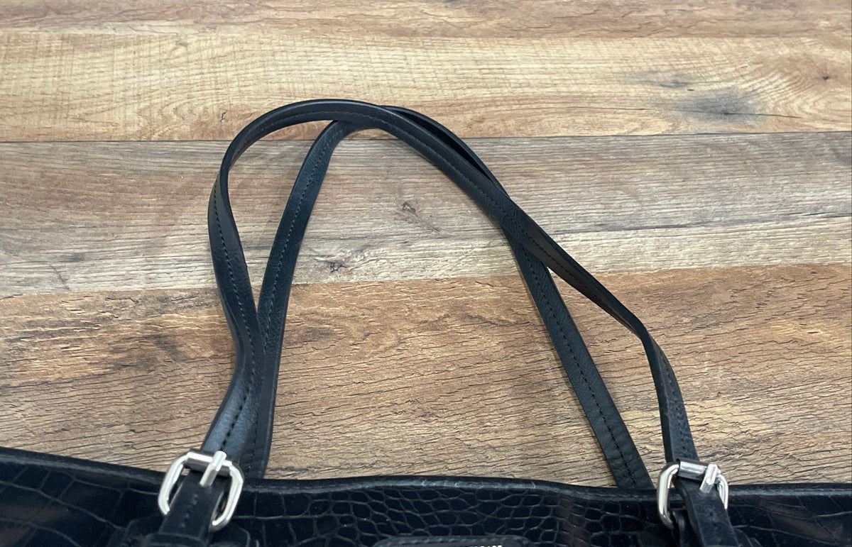 Dana Buchman Black Croc Embossed Leather Tote Shoulder Bag Zebra Print Lining