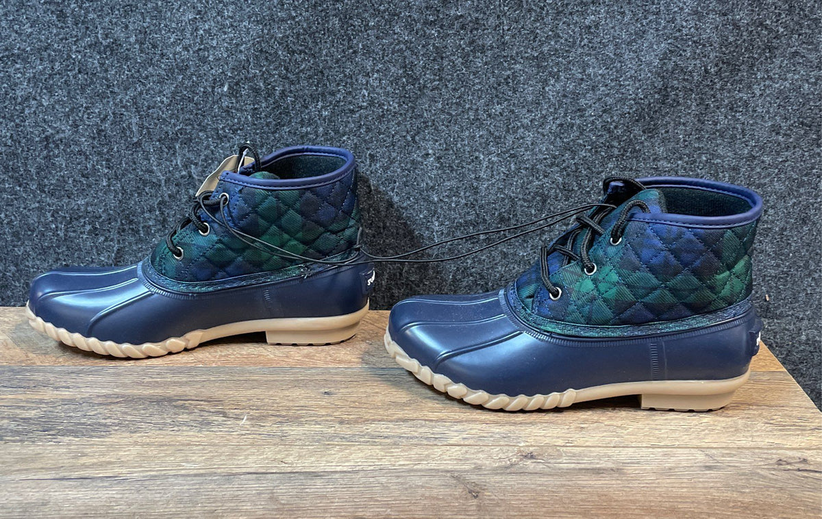 St. John's Bay Navy Plaid Quilted Duck Boots Women's Size 7M NWT