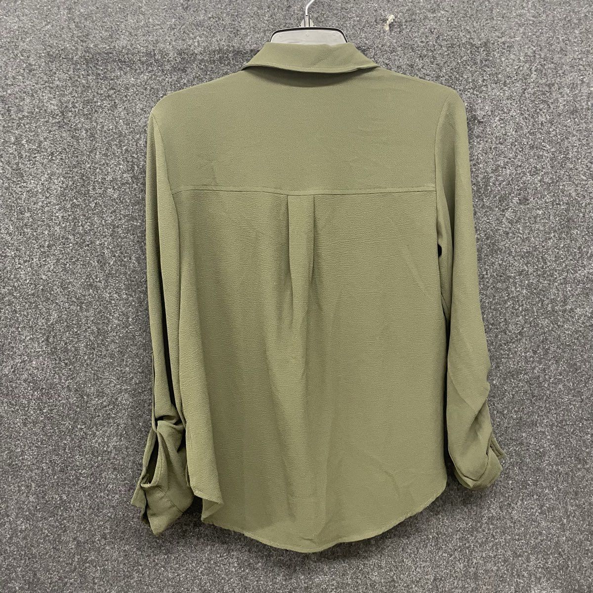 Michael Kors Women's Olive Green Crepe Half Zip Roll Tab Sleeve Blouse Size S