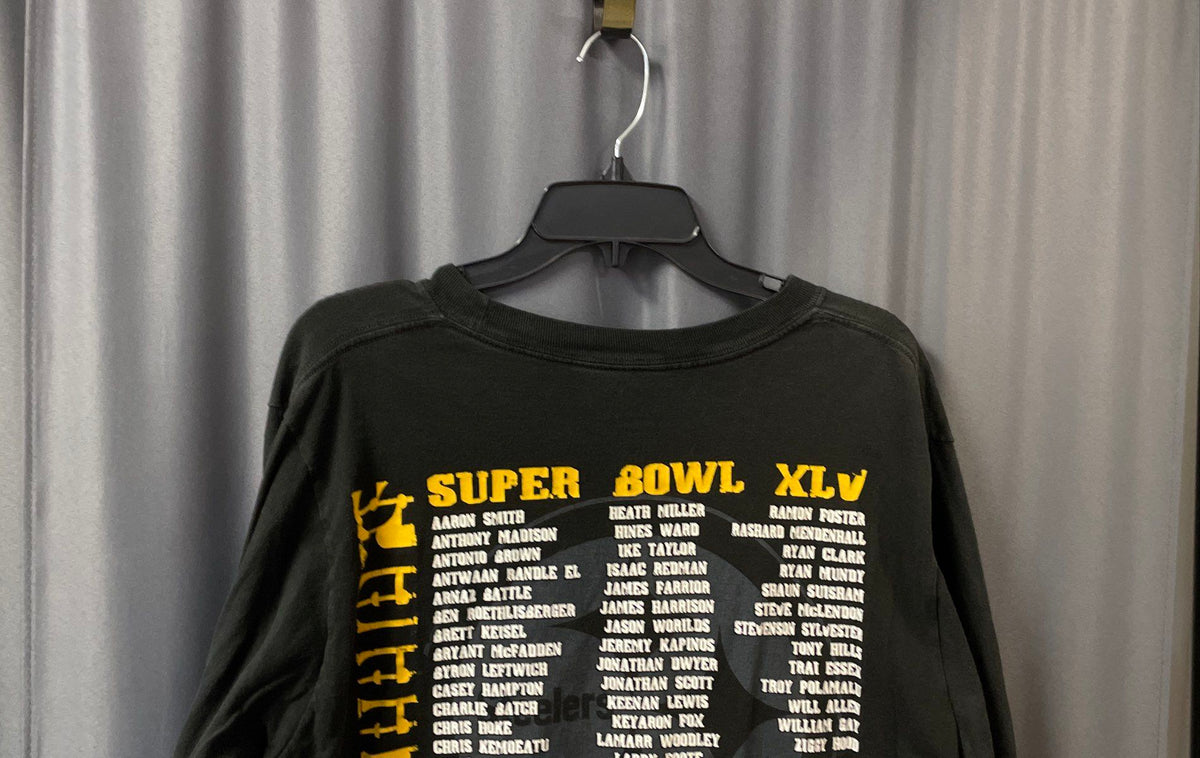 NFL Team Apparel Steelers Super Bowl XLV Roster Long Sleeve Tee Black Size XL