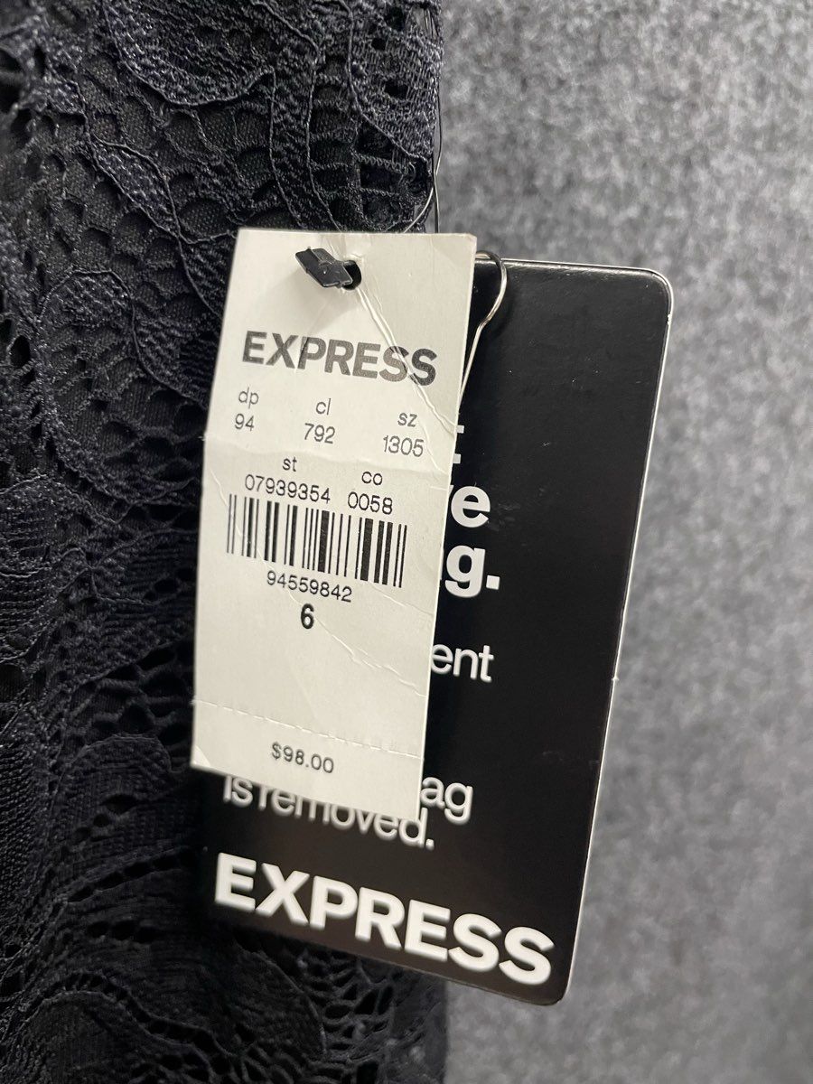 Express Women's Black Lace Mock Neck Midi Sheath Dress NWT Size 6