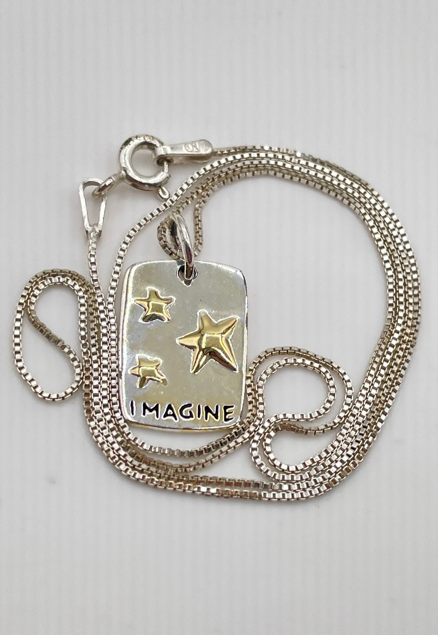 925 Sterling Silver 'Imagine' Star Tag Pendant Necklace 2.6g