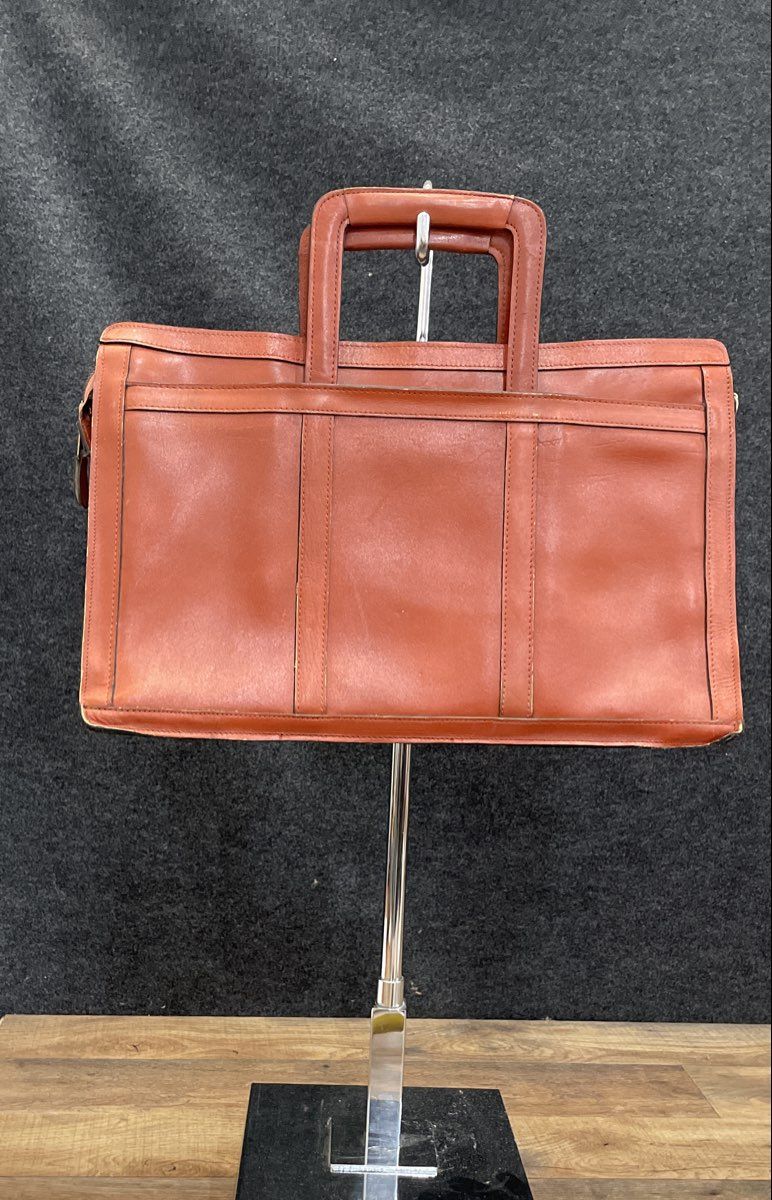 Vintage Brown Leather Document Briefcase Top Handle Slim Business Bag