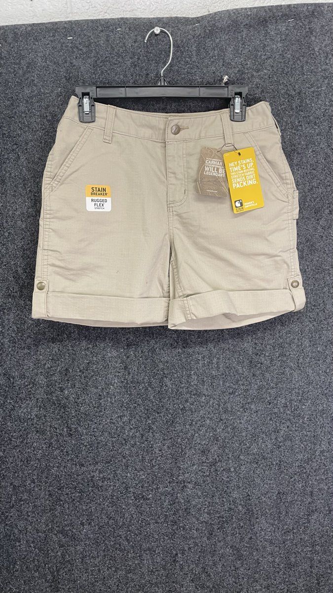 Carhartt Women's Smithville Rugged Flex Khaki Stain Breaker Shorts Sz 6 NWT