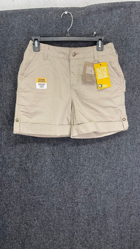 Carhartt Women's Smithville Rugged Flex Khaki Stain Breaker Shorts Sz 6 NWT