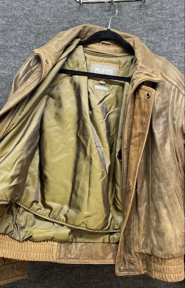 Wilsons Leather Men's Brown Distressed Insulated Bomber Jacket Vintage 90s Sz M