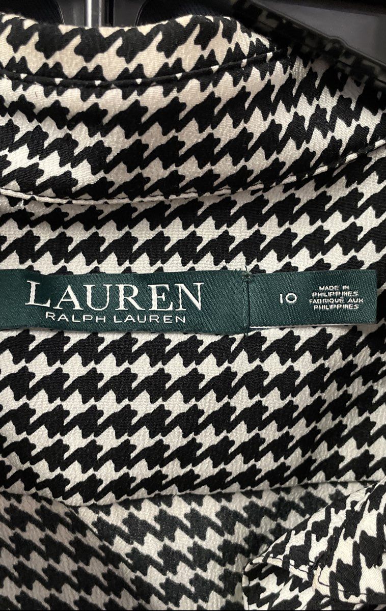 Lauren Ralph Lauren Women's Black White Houndstooth Pockets Shirtdress Sz 10