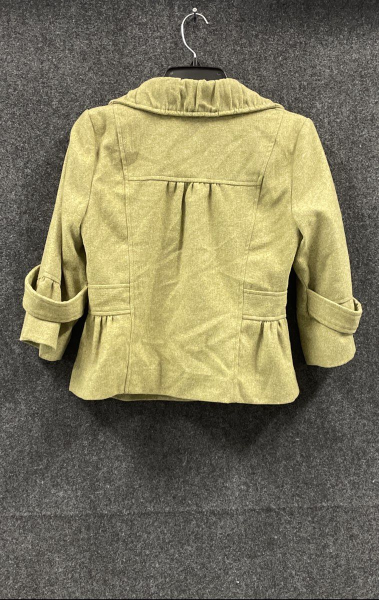 Tabitha Women's Green Ruffle Shawl Collar Peplum Cropped Blazer Jacket Sz 4