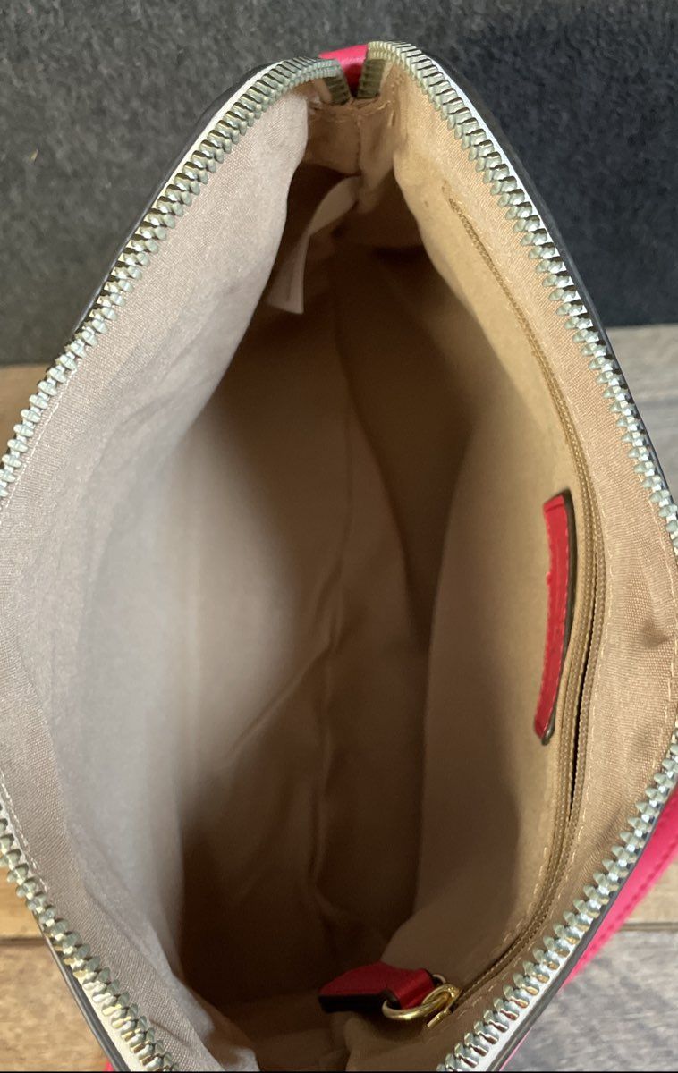 Nanette Lepore Pink Red Heart Pattern Dome Crossbody Bag Gold Hardware