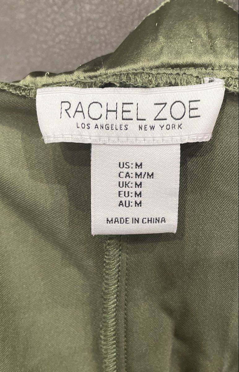 Rachel Zoe Women's Olive Green Silky Satin Wide Leg Pants Sz M
