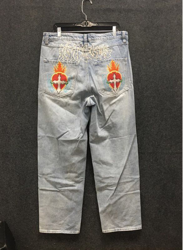 Ninth Hall Men's Ambush Jeans Light Wash Blue Embroidered Sacred Heart Sz 34