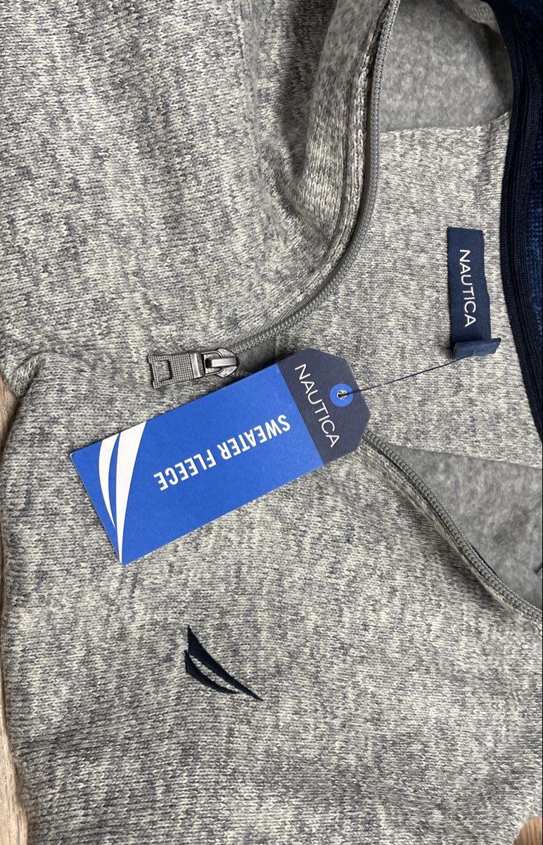 Nautica Men's Heather Gray Quarter Zip Sweater Fleece Pullover NWT Sz L