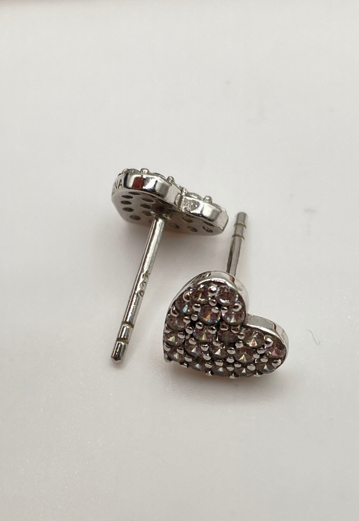 925 Sterling Silver Pavé CZ Heart Stud Earrings 1.4g