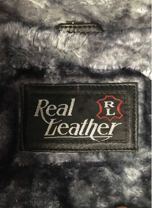 Real Leather Men's Black Faux Shearling Lined Flight Bomber Jacket Sz 25 P2P