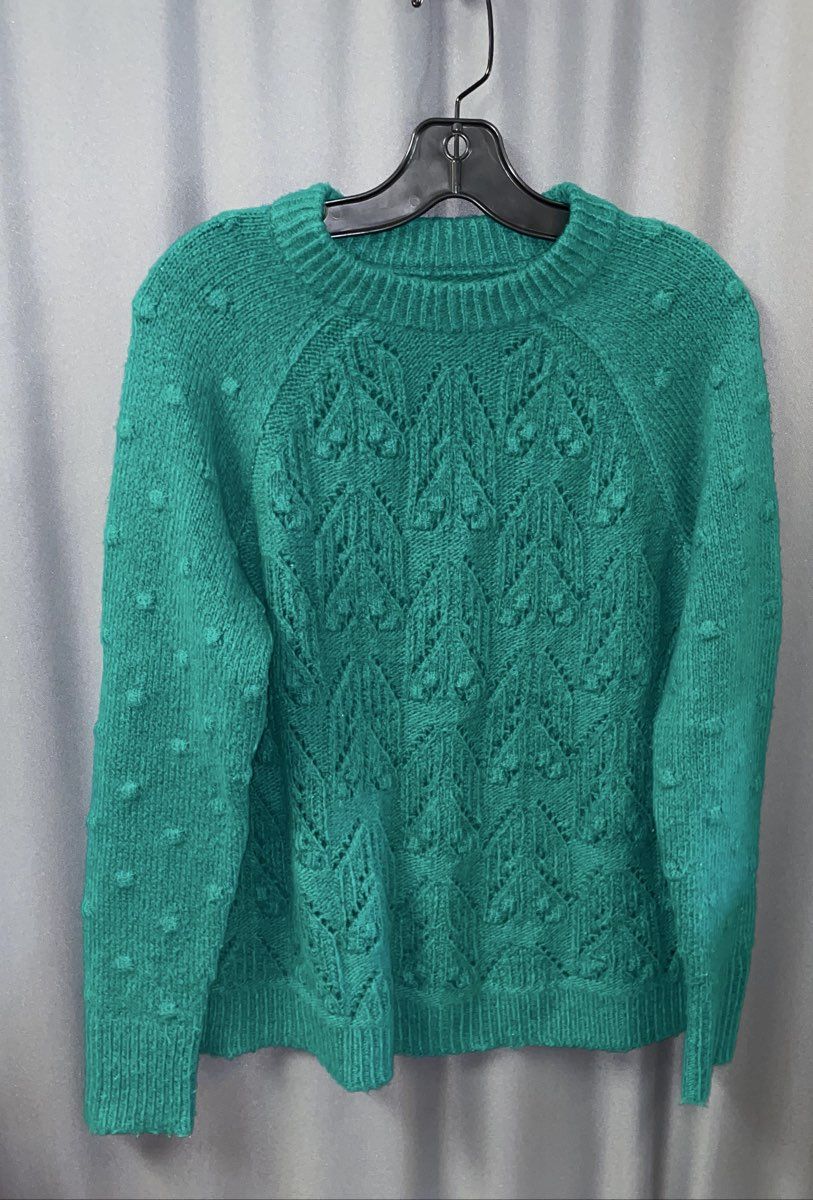 Sonoma Women's Green Pointelle Lace Knit Bobble Crew Neck Sweater Sz M