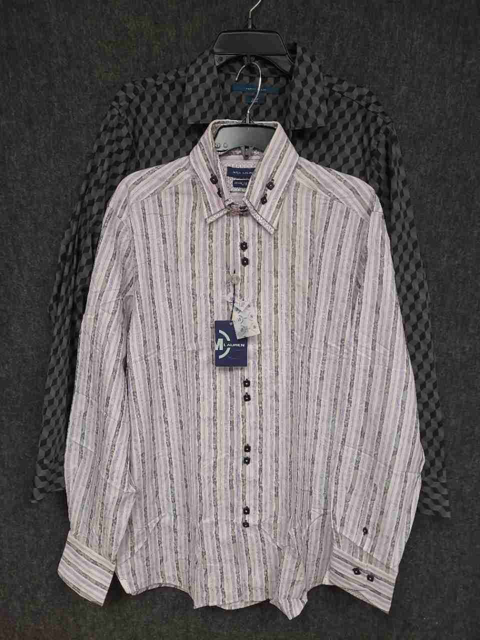 Max Lauren & Perry Ellis Men's Dress Shirt Lot Geometric Striped Sz L & XL NWT