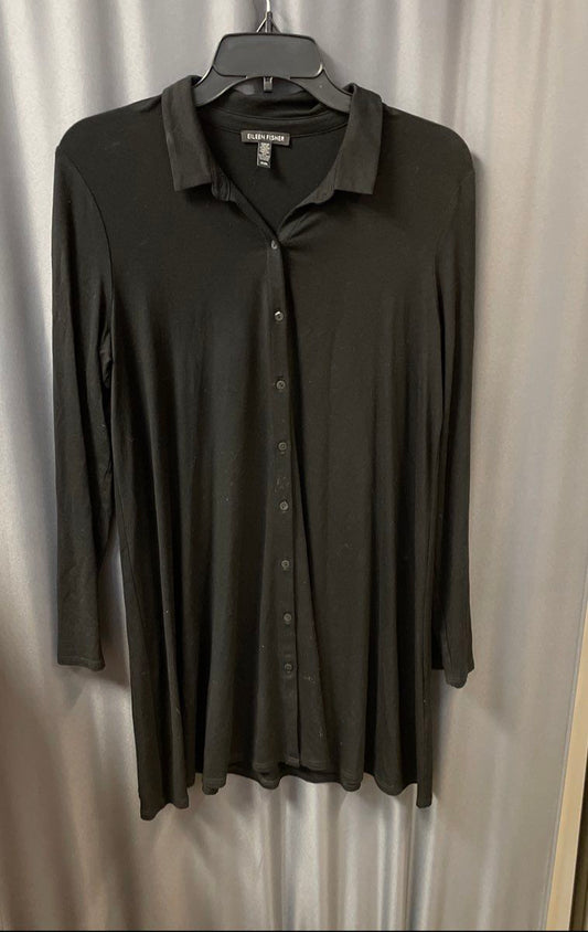 Eileen Fisher Women's Black Viscose Spandex Jersey Button Down Tunic Top Size M