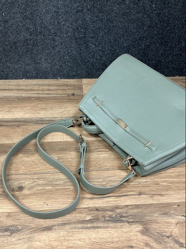 Anne Klein Sage Green Saffiano Satchel Handbag Gold Hardware Crossbody Bag