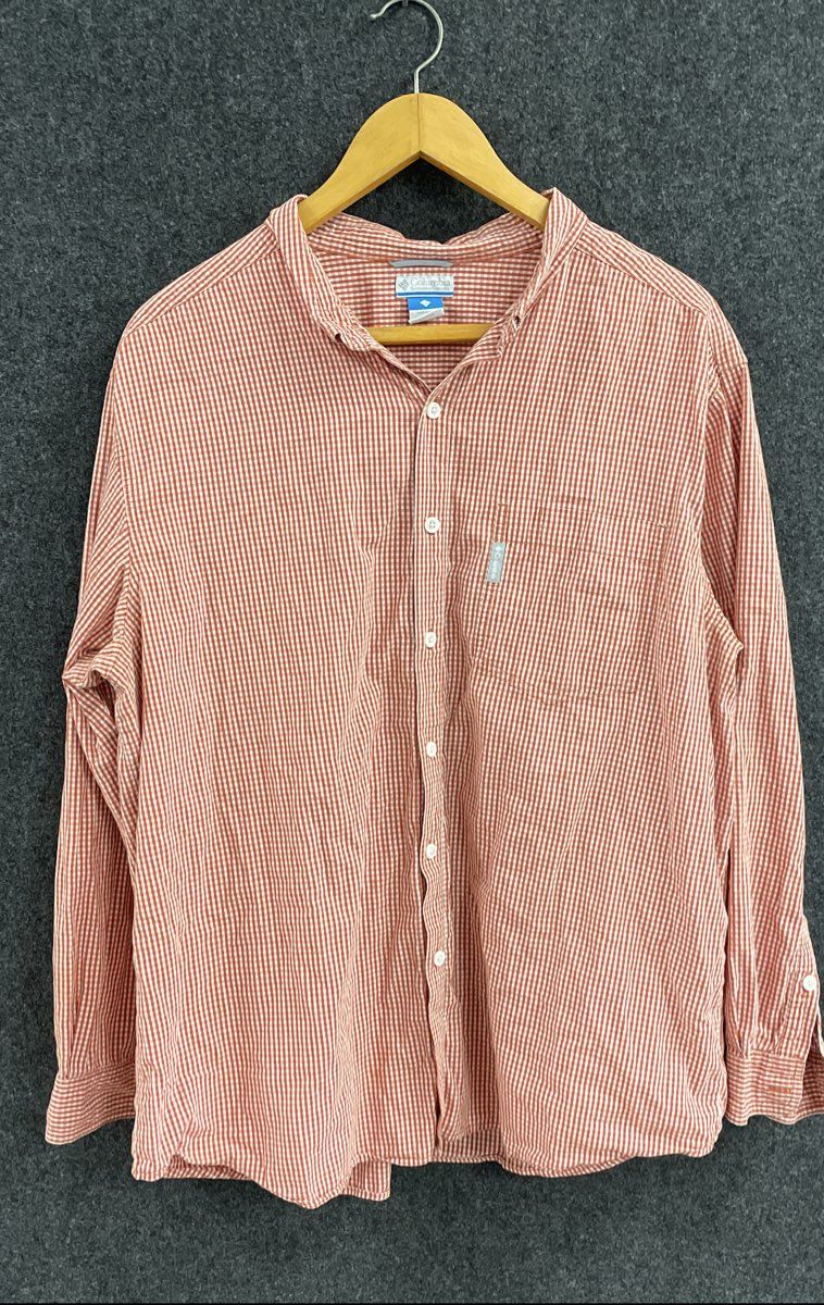 Columbia Men's Orange White Gingham Long Sleeve Cotton Button Up Shirt NWT Sz 2X