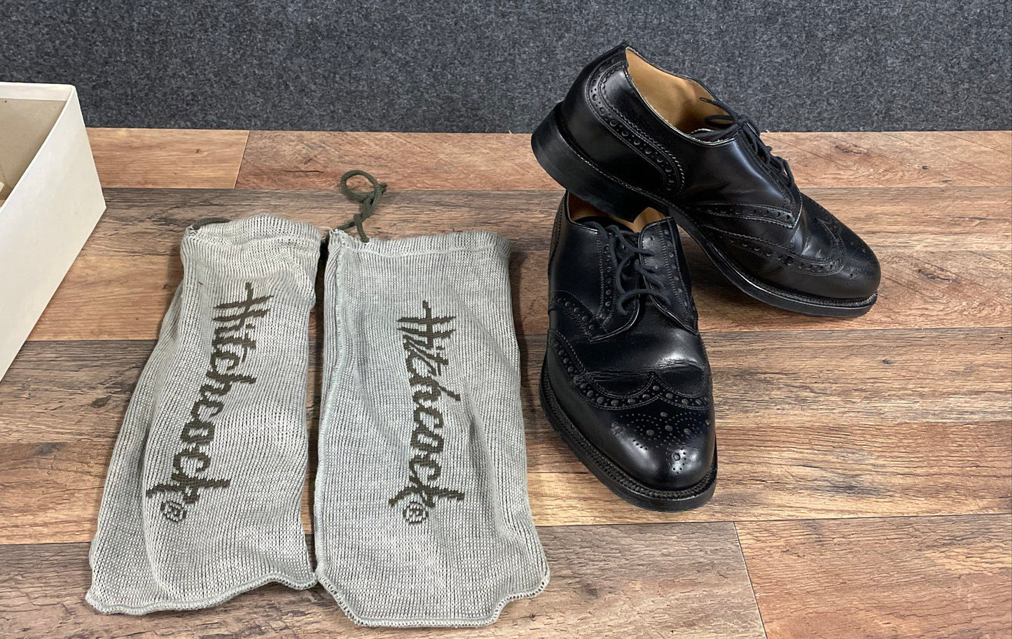 Hitchcock 955 5 Tie Brogue Blucher Black Calf Wingtip Dress Shoes Size 9.5 5E