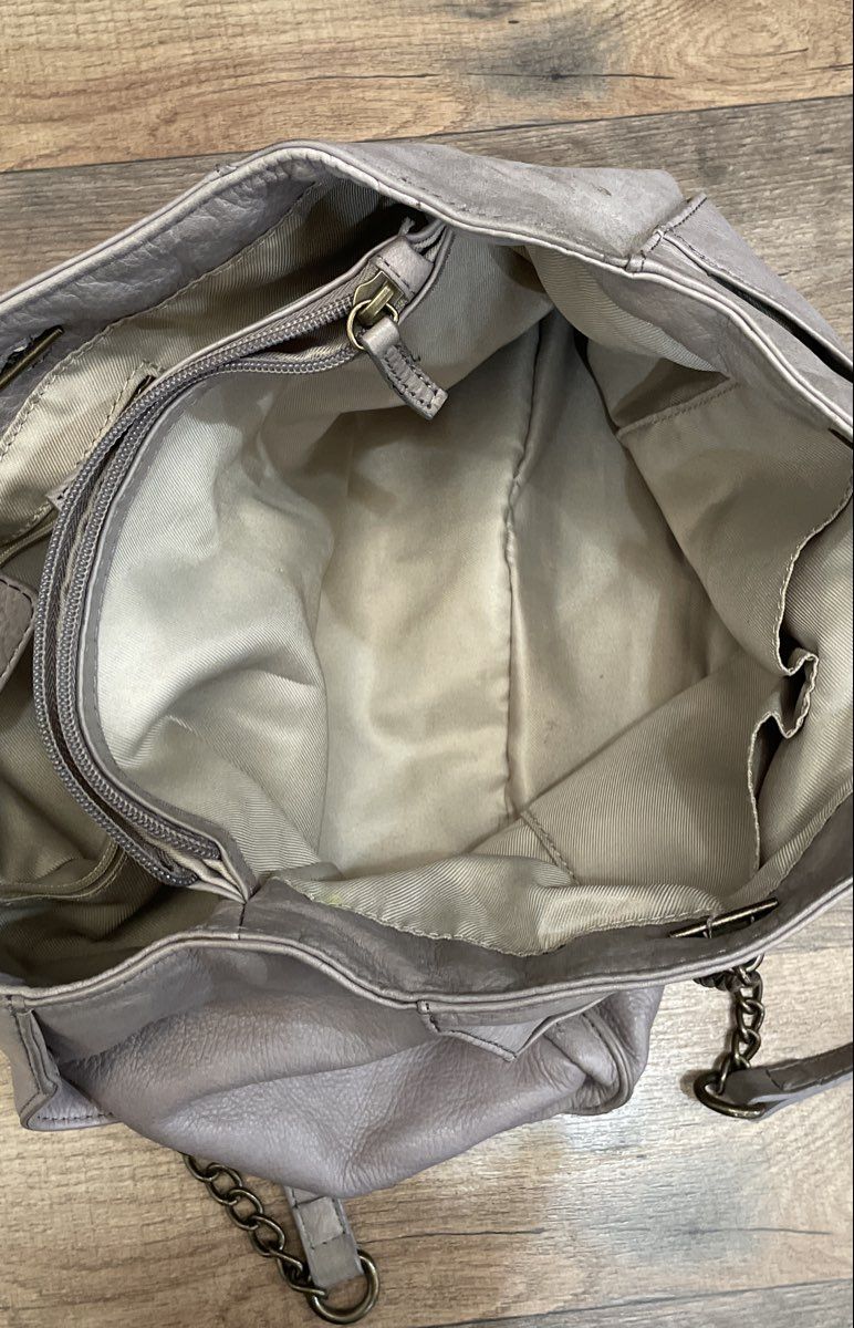 American Leather Co Gray Leather Shoulder Bag Tote Chain Strap Multi-Pocket