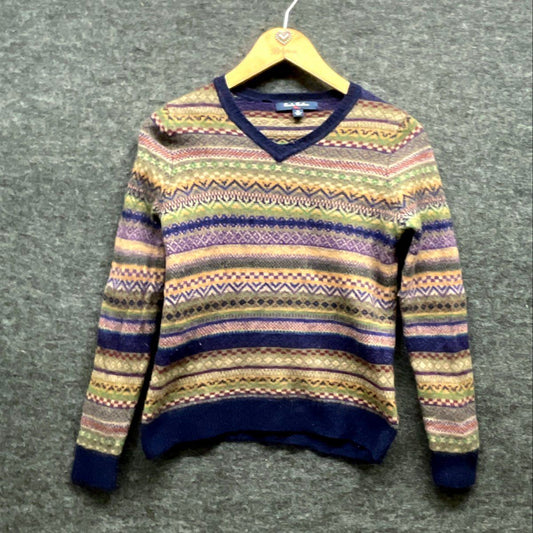 Brooks Brothers Red Fleece Women's Fair Isle Wool V-Neck Sweater Sz M Fits S