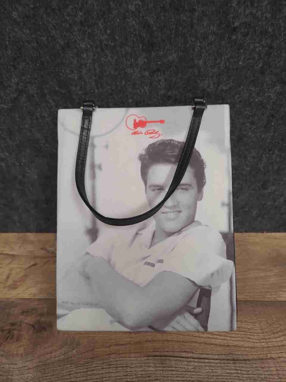 Elvis Presley Portrait Tote Bag Black White Red Guitar Logo Vintage Memorabilia