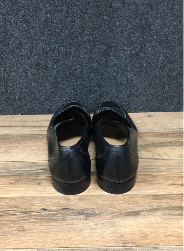 Via Europa Black Leather Square Toe Slip On Loafers Made in Italy Size 10.5 M