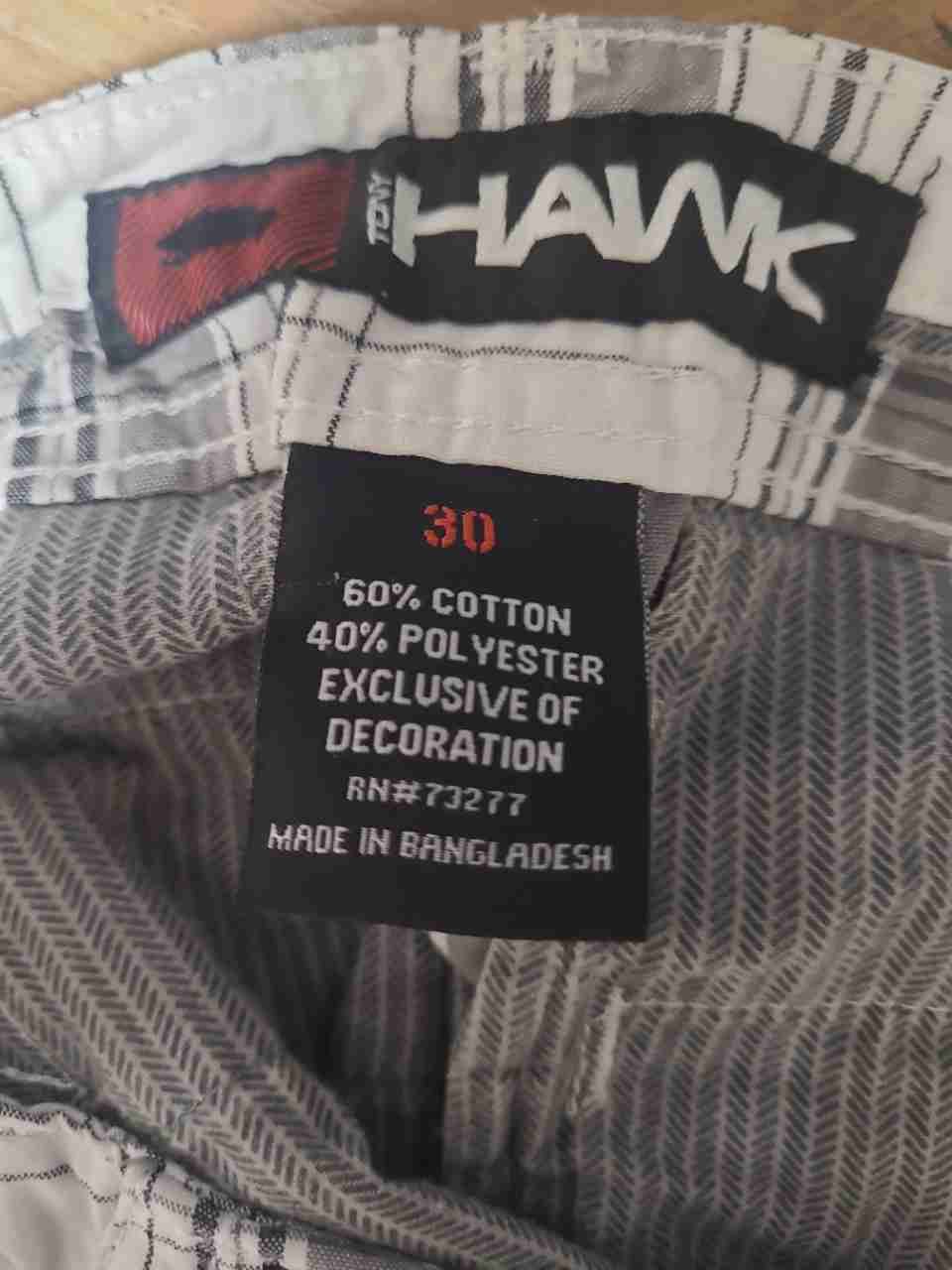 Tony Hawk Men's Grey White Plaid Flat Front Skate Shorts Size 30