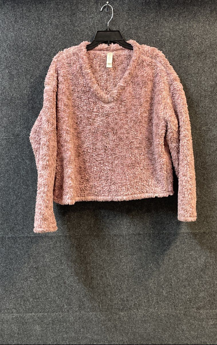 Jessica Simpson Women's Pink Sherpa Fleece V-Neck Pullover Sweater Sz L