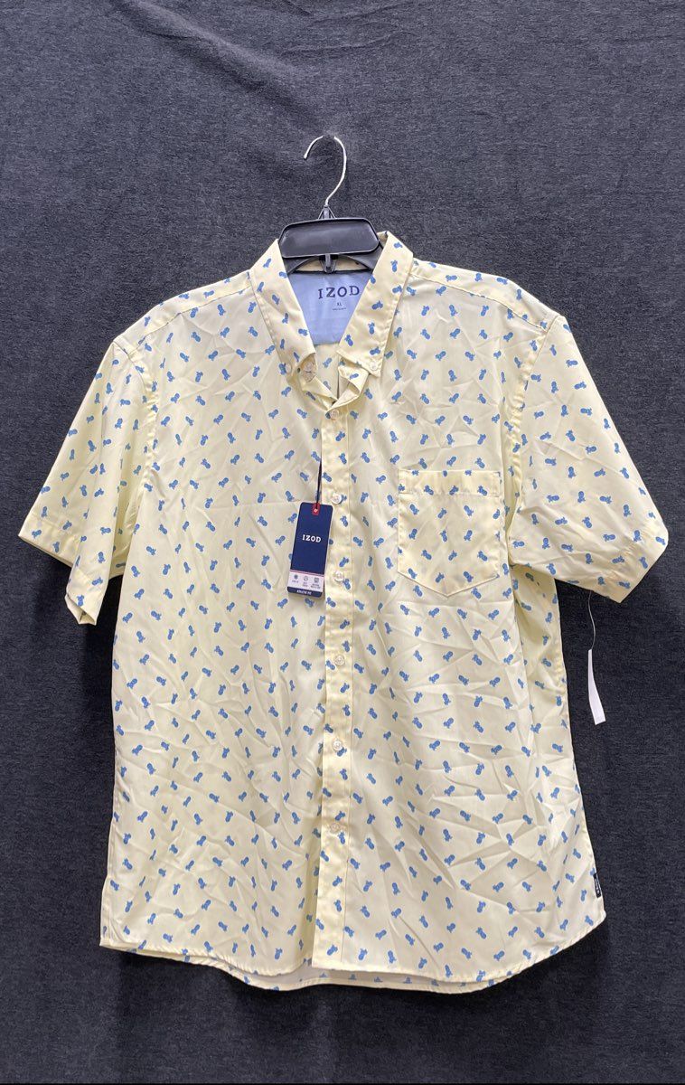 Izod Men's Yellow Stretch Pineapple Short Sleeve Button Down Shirt Sz XL NWT