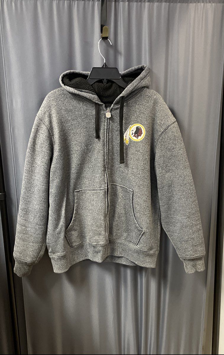 NFL Pro Line Washington Redskins Gray Heather Sherpa Lined Zip Up Hoodie Sz L