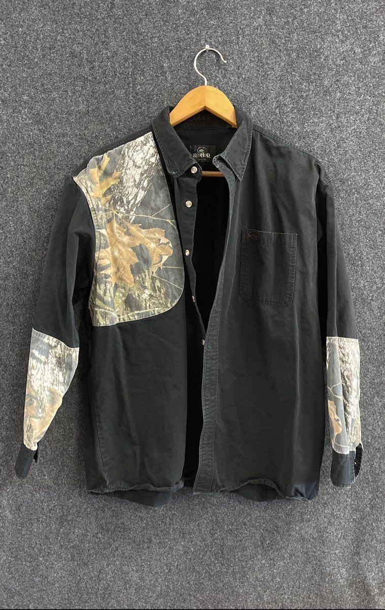 Red Head Men's Shooting Shirt Black Camo Panel Long Sleeve Snap Front XL