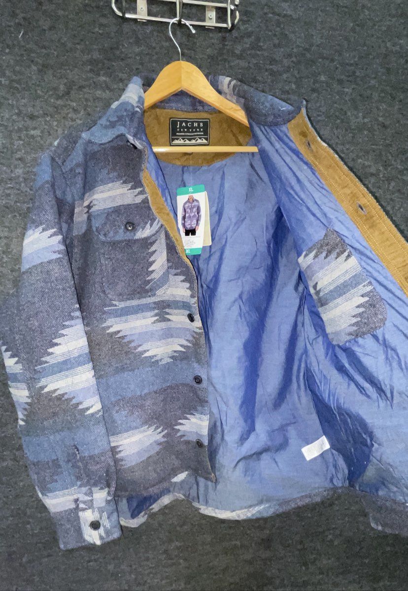 JACHS NY Aztec Southwestern Fleece Lined Shirt Jacket Shacket Blue Grey NWT Sz L